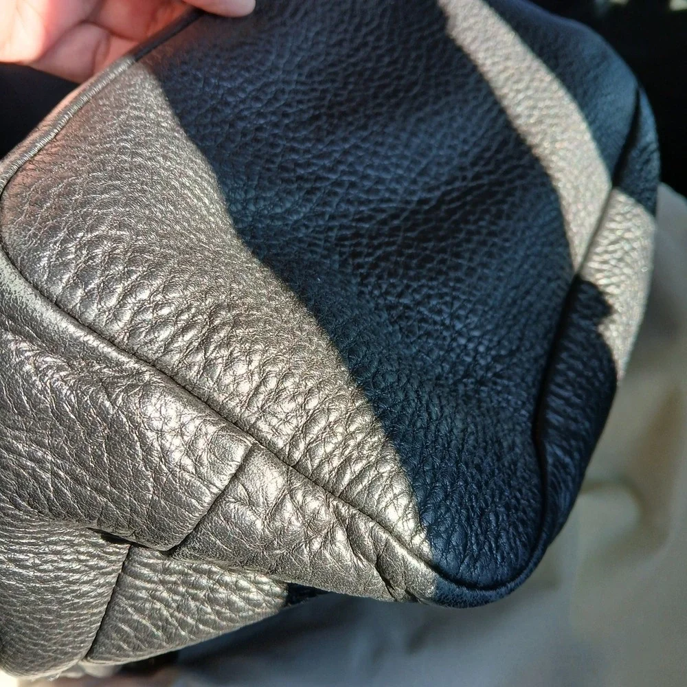 Fossil Vickery Drawstring Black Pebble Leather Bucket Satchel Crossbody Bag Boho